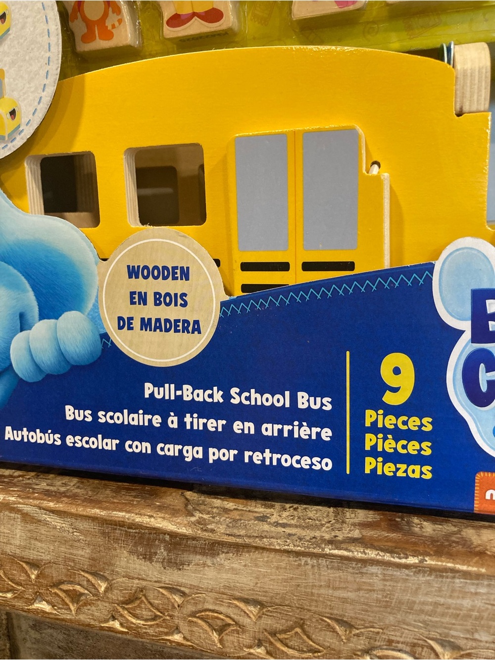Melissa & Doug Blue's Clues & You Yellow Wooden Pull-Back School Bus Playset - Picture 6 of 15